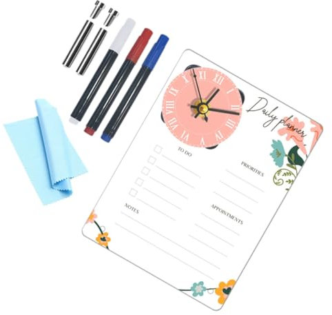 BIUDECO Memo Board Schreibtisch Whiteboard Acryl Löschbare Tafel Mit Uhr Desktop Memo Board Stilvolle Planungstafel