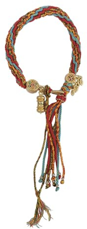 Ieron Pulsera Vintage, Pulsera tibetana única Hecha a Mano, Brazalete Encantador Tibetano Hecho a Mano con Flecos Colgantes, Adorno de Cuerdas de Mano, Pulsera de cordón Ajustable, Rojo Amarillo