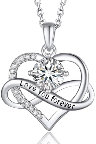 MomentWish Unendlichkeitszeichen Kette, 1 Karat Moissanite Halskette Damen Silber 925 Infinity Schmuck Liebe Herz Geburtstag Jahrestag Geschenk für Frauen