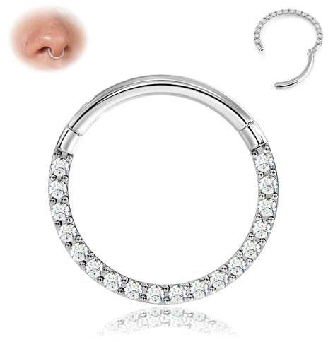 BodyBonita Scharnier CZ Septum Piercing 316L Edelstah Nasenring Creolen für Damen 20G/18G/16G Knorpelohrringe Conch Helix Piercings Schmuck Rook Tragus Lobe Daith 6 mm – 10 mm