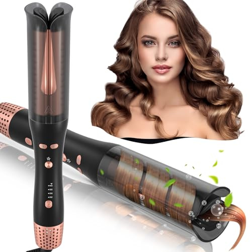Automatic Curling Iron, Meidiero Auto Hair Curlers with 1 Hair Curler Large Barrel Cool Air Anti-Tangle Rotating Curling Wand Iron for Hair Styling Dual Voltage with Auto Shut-Off 4 Tempe Settings