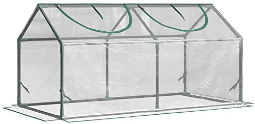 Outsunny Serre de Jardin, Mini Serre, 2 fenêtres zippées et enroulables, Couverture en Plastique, Cadre en Acier, 120 x 60 x 60 cm, Transparent