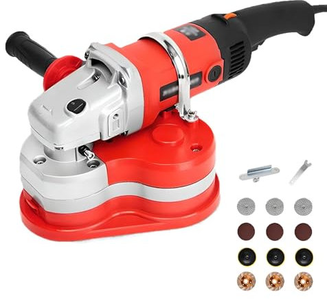 Amoladora de hormigón eléctrica, pulidora de suelos de 3 cabezales con 4 discos de pulido diferentes, 2800 RPM,ajuste de 6 velocidades, bloqueo de seguridad, amoladora de suelos de hormigón de 3000 W(