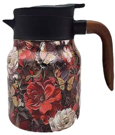 Fenteer Jarra con Aislamiento Al Vacío, Botella de Agua Caliente S, Tetera Floral Vintage, Jarra de Agua Caliente Reutilizable a La Moda Sin Fugas para La COC, Rojo, Individual