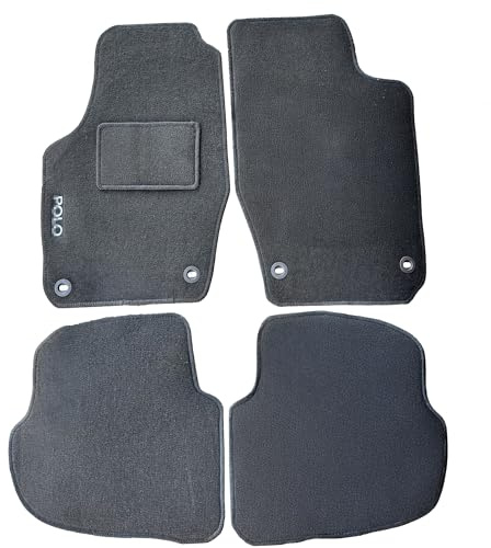 Rebeca Shop® Tappetini Auto Compatibili per Polo 9N dal 2001 al 2009 in moquette nero | Tappeti con 4 clip | Logo Ricamato Battitacco rinforzato