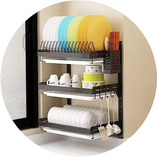 SaryEdge Schwarz 201 Edelstahl Küche Wand-montiert Geschirr Rack Abfluss Rack Mit Essstäbchen Käfig(3 Schichten