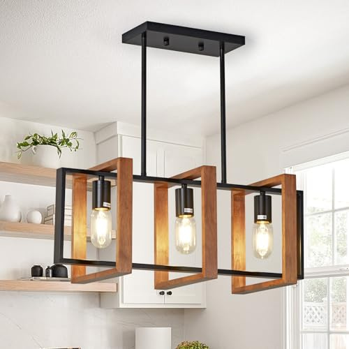 GHiycotdl Hängelampe Esstisch, Billardtischleuchten aus Holz und Metall, verstellbare industrielle Pendelleuchte Esstisch, für Esszimmer und Wohnzimmer, Flur (A,3 Köpfe)