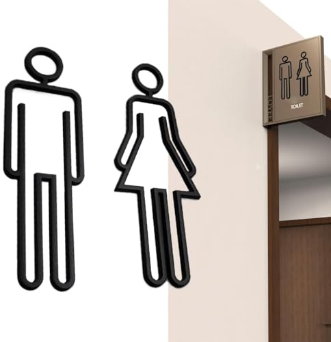 Simpatico cartello da bagno | Cartello per porta del bagno, cartello rustico per WC, cartelli autoadesivi per il bagno | Simboli moderni per servizi igienici maschili e femminili, segnaletica unisex