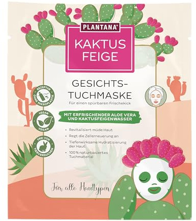 PLANTANA® Kaktusfeige Tuchmaske Gesicht 5 Stk. | Revitalisierende Pflege | mit Aloe Vera & Allantoin | Intensive Befeuchtung der Haut | für alle Hauttypen | Vegan | Glow-Effekt