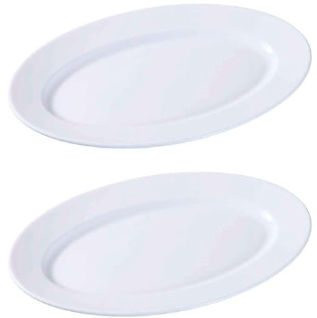 Acan Tradineur - Pack de 2 fuentes ovaladas, modelo Toledo, vidrio opal, ideales para servir comidas y cenas, aptas para lavavajillas (Blanco - 35,5 x 26 cm)