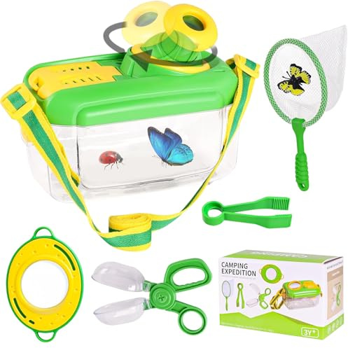 Raxfekro Becherlupe Set lupenglas für Kinder, Becherlupen für Kinder Insektenfänger Pinzette Lupendose, Lupenbecher für Outdoor Wissenschaft Natur Erkundung Insekten Beobachtungsbox (KCH-02) (Stil 2)