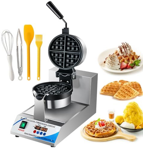 pealiritansemen Gofrera Redonda De Alta Resistencia De 18 Cm con Calentamiento por Ambos Lados | Termostato Digital De 0-299 °C Y Temporizador para Cocinas De Catering, Cafeterías Y Repostería Casera