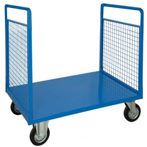 Carrello a pianale a due sponde in rete cm.90x60x93 a 4 ruote kg.350 movimentare pacchi cartoni trasporto in aziende 58F2S-1