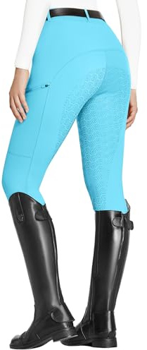 FitsT4 Sports Leggings d'équitation pour Femmes Pantalon d'équitation pour Filles Entièrement recouvert de Silicone avec Poche pour téléphone Portable et Passants de Ceinture