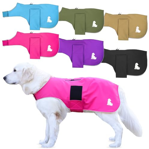 MS-Trachten Hundemantel Softshell Wasserfest Winddicht Hundemantel mit Leinenportal und Klettverschluss (Pink, L)