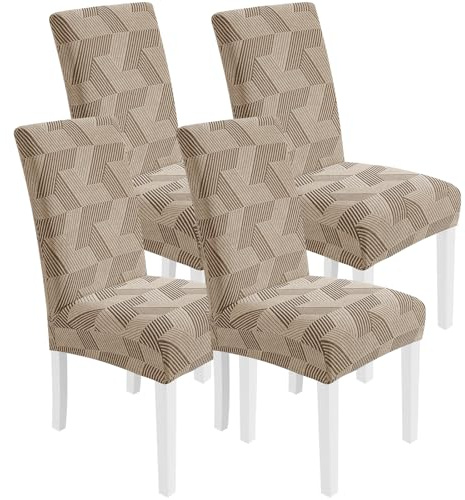 CYCMACO Stretch Stuhlhussen 4er Set, Stuhlbezug Elastisch Universal, Hussen Für Stühle Hochlehner, Moderne, Abnehmbarer, Kratzfest, Waschbarer, Für Esszimmer, Küche, Restaurant, Khaki