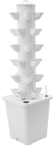 Hydroponic Tower 30 Pods Hydroponic System 6 Etagen mit 10L-Wassertank Wasserstandsanzeiger Pflanzturm Hydro Grow System Hydrokultur Anbausystem Bewässerung Selbstbewässerung Netztöpfen (Weiß)