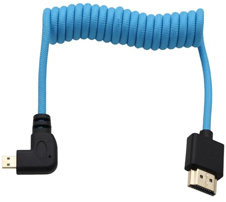 HangTon Cable micro HDMI 4K 8K de alta velocidad de ángulo recto para ATOMOS Ninja V Ultra, Sony ZV-E10 A7C A7R4 A6700, Canon R6II R5C R10, Lumix S5 S9 G100, Fujifilm X-T50, azul trenzado en espiral