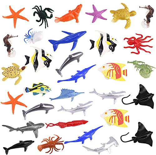 Zngou 32 Pcs Mini Sea Animal Figures, Realistic Plastic Sea Creatures Life Figures Under The Sea Animals Toys Ocean Animals Figures Wild Animal Bath Animal Toys Learning
