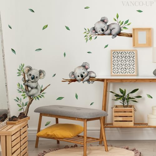 Runtoo Wandaufkleber Koala auf Baumzweig, zum Abziehen und Aufkleben, Dschungeltier-Wandaufkleber für Kinderzimmer, Baby, Kinderzimmer
