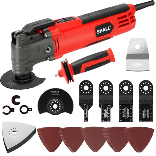SHALL Oscillating Tool, 300W Oscillating Multitool Kit with 3° Oscillation Angle, Quick Change & Kickback Protection, 6 Variable Speeds, Auxiliary Handle, 40 Pcs Saw Accessories