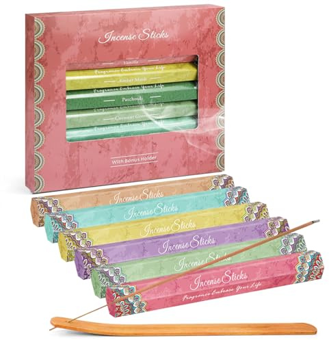DERDUFT Incense Sticks Multipack, 120-stick Bundle with Wood Holder, Aromatherapy Scent Variety, Floral & Woody Fragrance, Ideal for Relaxation, Meditation, Home Use