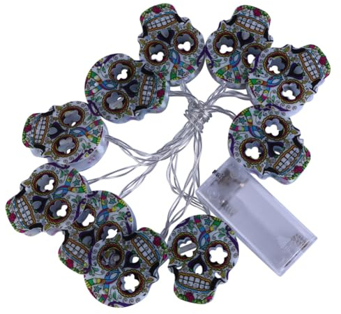 jojofuny Halloween LED Lichterkette Leds mit Bunter Totenkopf-deko Batterielos Warmweiß Langlebig und Flexibel für Innen und Außen Party Feststimmung