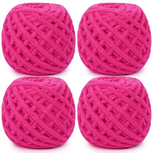 Aeelike 4 gomitoli di lana grossa da 100 g, morbidi e spessi, per lavori a maglia a mano, colore rosso rosa, per coperte all'uncinetto, sciarpe, maglioni, borse fatte a mano e progetti di peluche