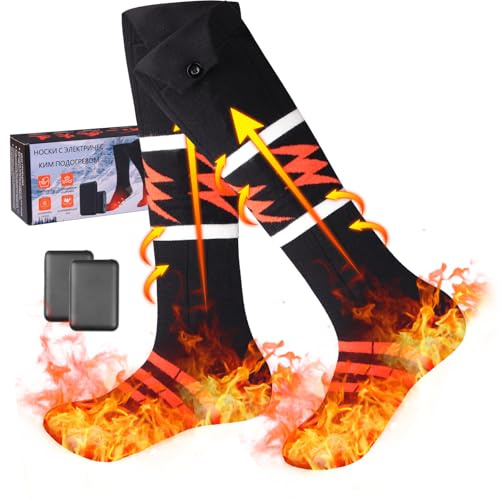 Calzini Riscaldati Donna Uomo con Batteria 5V 5000mAh, Ricaricabili USB Calzini Elettrici Riscaldati per Casa Moto Sci, 3 Livelli Temperatura, Lavabili, Calzini da Sci Invernali Riscaldabili