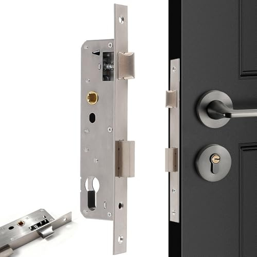 BIZOI Rohrrahmenschloss, Einsteckschloss Gartentor Rohrrahmenschloss, Edelstahl Einsteckschloss Entferung 85MM Dornmaß 25MM, Schlosseinsatz für Links/Rechts, robustes Tor-Schloss für Metalltüren