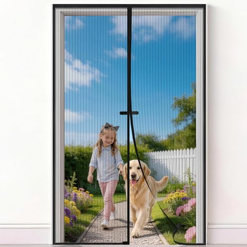 Zanzariera Magnetica 90x160 cm, Zanzariera Porta Finestra Tenda Nero, Zanzariere Magnetiche Balcone, Anti Zanzare Insetti, Chiusura Magnetica Automatica, Protezione completa per vita domestica
