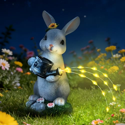 Cuteefun Solar Figuren für Außen Garten, Gartendeko Hase mit Beim Gießen | Wetterfest und Langlebig, Auto Ein/Aus, Draußen Deko Figuren Kaninchen für Garten, als Geschenk zu Geburtstagen, Einzügen