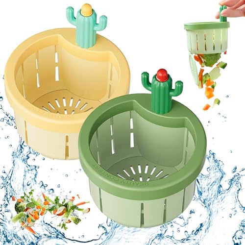 Lot de 2 filtres d'évier en Plastique pour évier de Cactus, Panier Filtre à décharge Automatique, Filtre vidange Cuisine Anti-colmatage avec poignée Levage, Ornements extérieurs