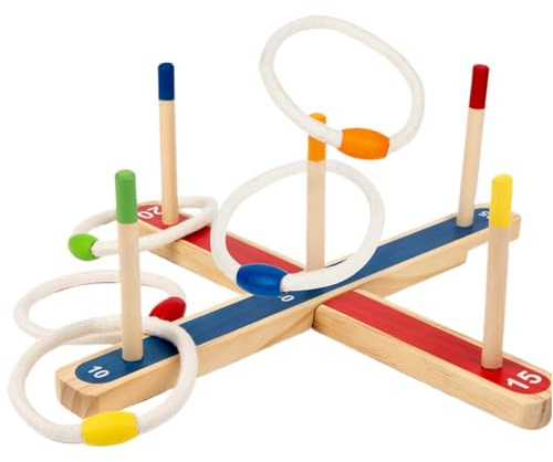 Ringwurfspiel – 41,2 cm große Holzreifen-Wurfsets, Punkteständer, Zielscheibenständer, Koordinations- und Gleichgewichtstraining | Indoor Outdoor Ringe Tos Combo Set für Familie Hinterhof Freizeit