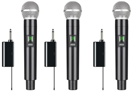Hfgdnchva 3X Microfono Wireless Professionale UHF Registrazione Karaoke Palmare Batteria al Litio Un 1 Canale per Stage Church Party School