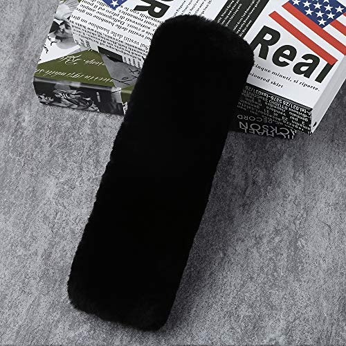 OGLAND Genuine Sheepskin Soft Fuzzy Car Seat Belt Cover Pad, Comfy Fluffy Seatbelt Covers for Shoulder Pad Neck Cushion Protector Car Accessories Woman Man Girl(1Pcs/Black)