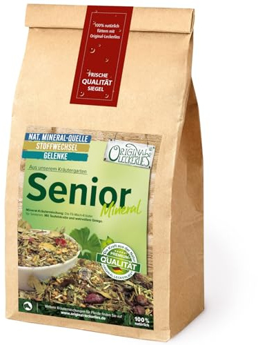ORIGINAL LECKERLIES Senior-Mineral-Kräutermix, 500g Pferdekräuter, Kräuter für Pferde, Pferdefutter, Naturprodukt, Abgestimmt auf die Bedürfnisse unserer Senioren, mit Teufelskralle und Ginkgo