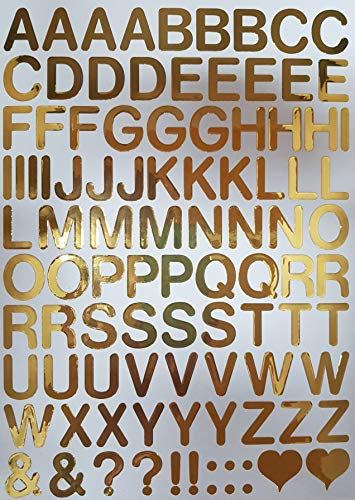 98 goldene Buchstaben und Zeichen, 2,5cm hoch in hochwertiger Folie (Buchstaben-Set 2,5 cm, Gold)