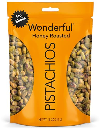 Wonderful Pistachios No Shells, Honey Roasted Nuts, 11 Ounce Resealable Bag, Protein Snacks, Gluten Free, Healthy Office Snacks