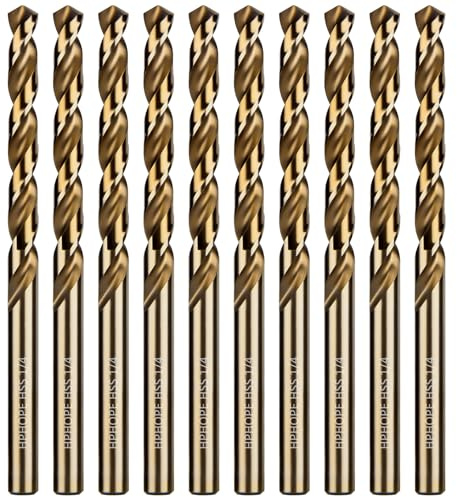 1/4 Inch HSS Twist Drill Bits 10Pcs, HPHOPE 1/4 Jobber Drill Bits Set, Straight Round Shank, Suitable for Drilling in Hard Metal, Stainless Steel, Cast Iron