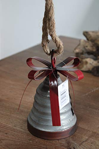 Campana in legno da appendere, grigio/rosso, altezza 16 cm, Decorazioni Natalizie