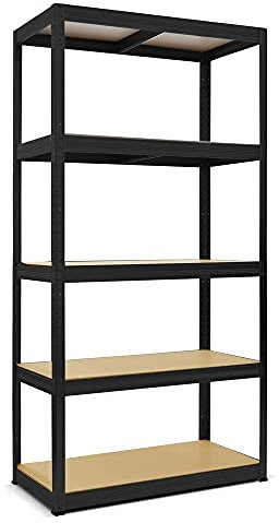 HEMMDAL Schwerlastregal Typ S Schwarz - 750 kg Tragkraft - HxBxT 180 x 90 x 45 cm - Steckregal mit 5 Böden - 150 kg Fachlast - Made in EU - stabiles Metallregal - Lagerregal - Werkstattregal