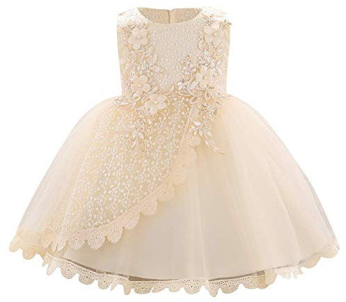 Robe sans manches en tulle avec nœud en dentelle et tutu pour demoiselle d'honneur, mariage, baptême, fête d'anniversaire, bal de fin d'année, champagne, 12 mois