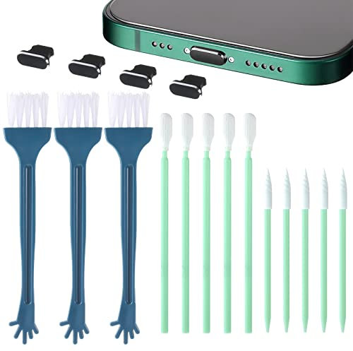17pcs Anti Dust Plug Kit, 4pcs Metal Phone Dust Plug with 13pcs Cleaning Brushes ,iPhone Plug Cover iPhone 7 Plus Charger Plug Protector with iPhone 11/11 Pro/11 Pro Max/12 mini/12 /12 Pro/12 Pro Max