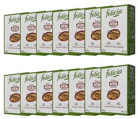 Felicia, Penne Rigate con Avena Integrale, Pasta Biologica con Farina di Avena Integrale, Ricca Fonte di Ferro e di Fibre, il Sapore Delicato Consente Molteplici Abbinamenti, Box da 14 Confezioni
