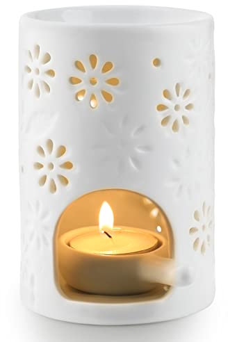WD&CD Duftlampe aus Keramik, Aromalampe Teelichthalter mit der Candle Löffel Aroma Diffuser weiß