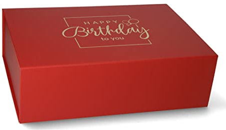 ideas in boxes Premium Geschenkbox Geburtstag, Geschenkkarton, Magnetbox, Magnetfaltbox, Geschenkverpackung für Geburtstag mit Schriftzug, 33x22x10cm, Rot matt mit Gold
