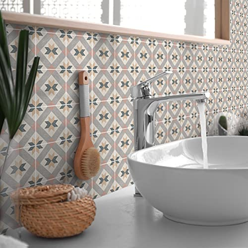 Ambiance Sticker Vinilos Autoadhesivos, Decoración de Paredes, Adhesivos de Azulejos para Baño y Cocina Baldosas de Cemento Authentiques Henia - 24 Vinilo Azulejos de 10 x 10 cm