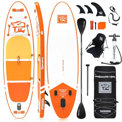 TIGERXBANG SUP Boards Stand Up Paddling Board 320x82x15cm, aufblasbare Paddle-Boards mit Doppelschläger-Paddel, Kajak-Sitz, Defender-Pro-Kollektion Orange