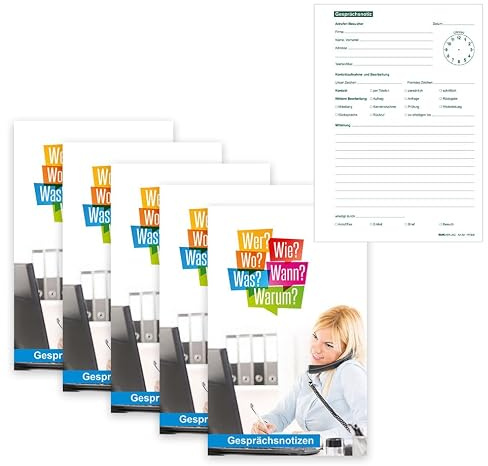 RNKVERLAG 1713-0-3 - Gesprächsnotizen, Notizblock mit 50 Blatt, DIN A5, 5 Stück